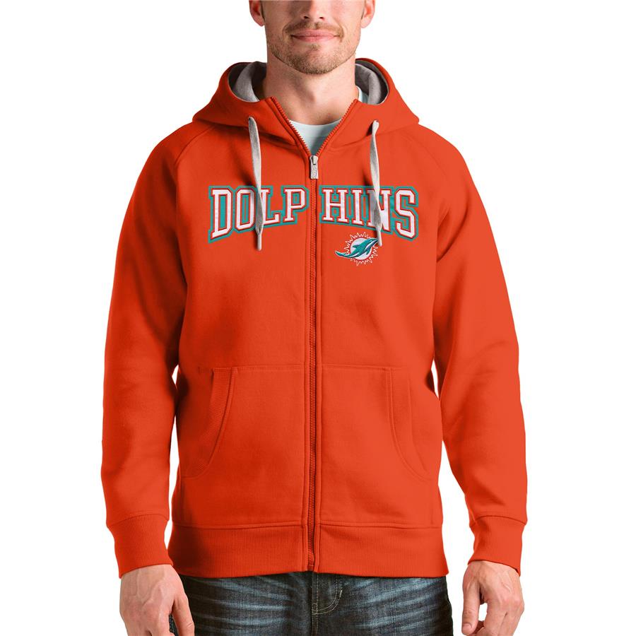 Miami Dolphins Antigua Wordmark Victory Full-Zip Hoodie - Orange