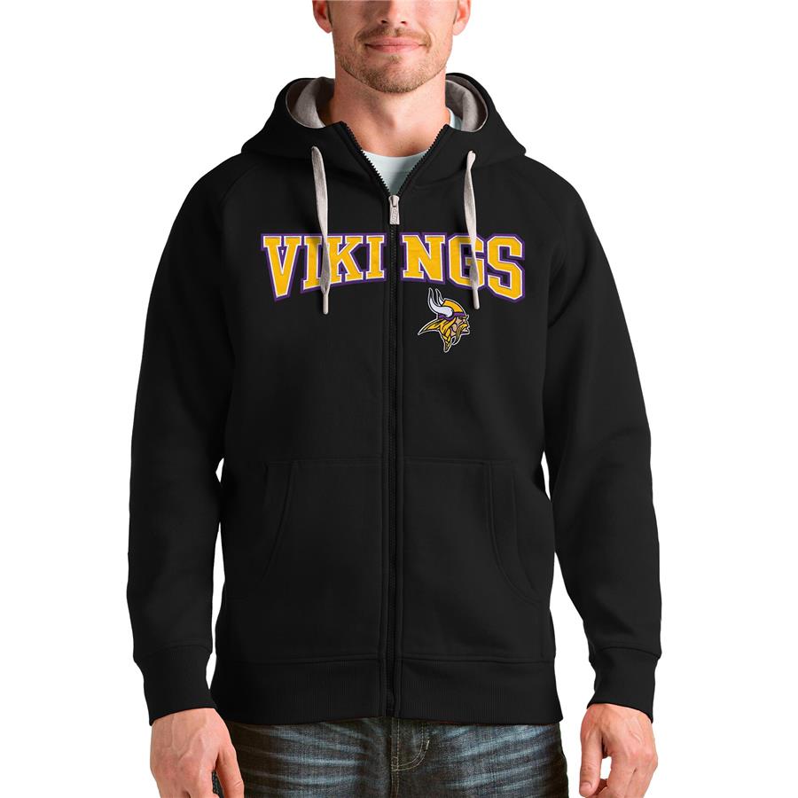 Minnesota Vikings Antigua Wordmark Victory Full-Zip Hoodie - Black