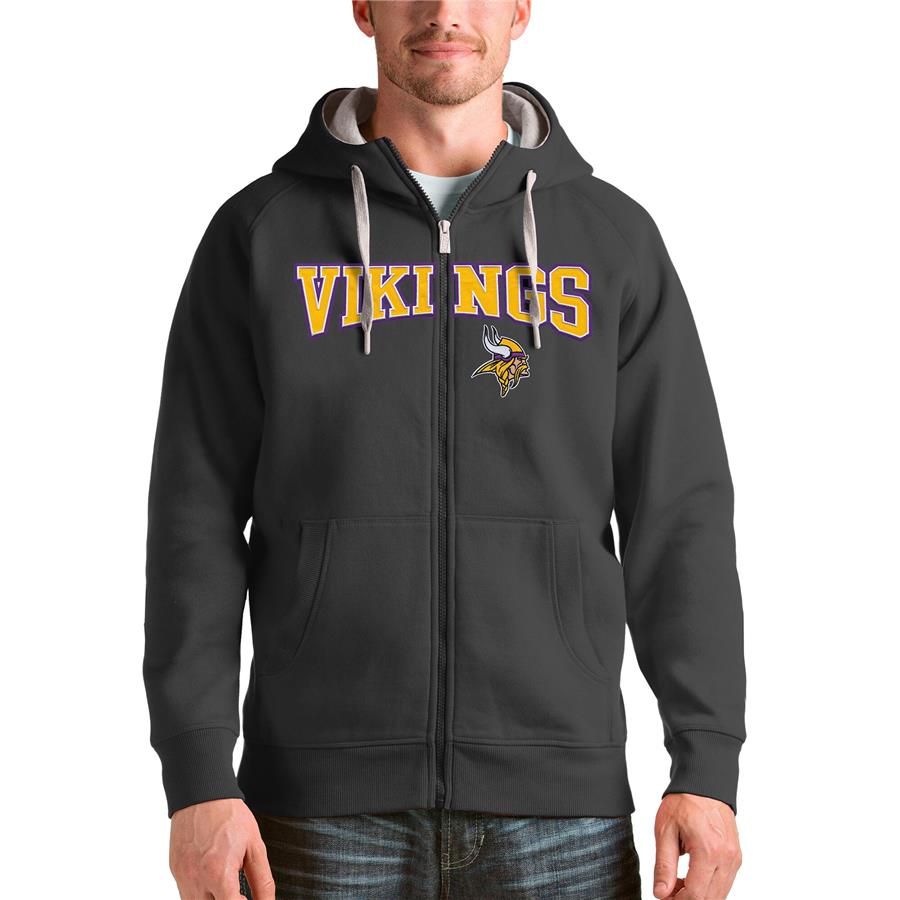 Minnesota Vikings Antigua Wordmark Victory Full-Zip Hoodie - Charcoal