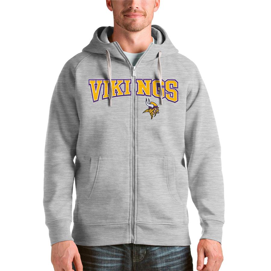 Minnesota Vikings Antigua Wordmark Victory Full-Zip Hoodie - Heathered Gray
