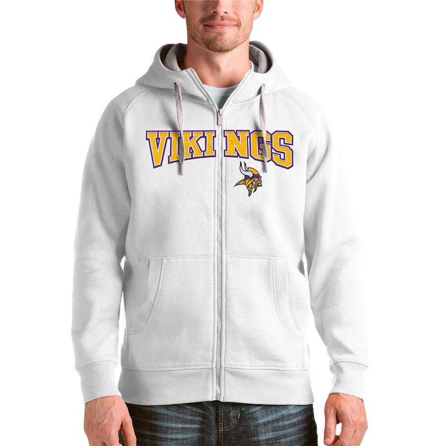 Minnesota Vikings Antigua Wordmark Victory Full-Zip Hoodie - White