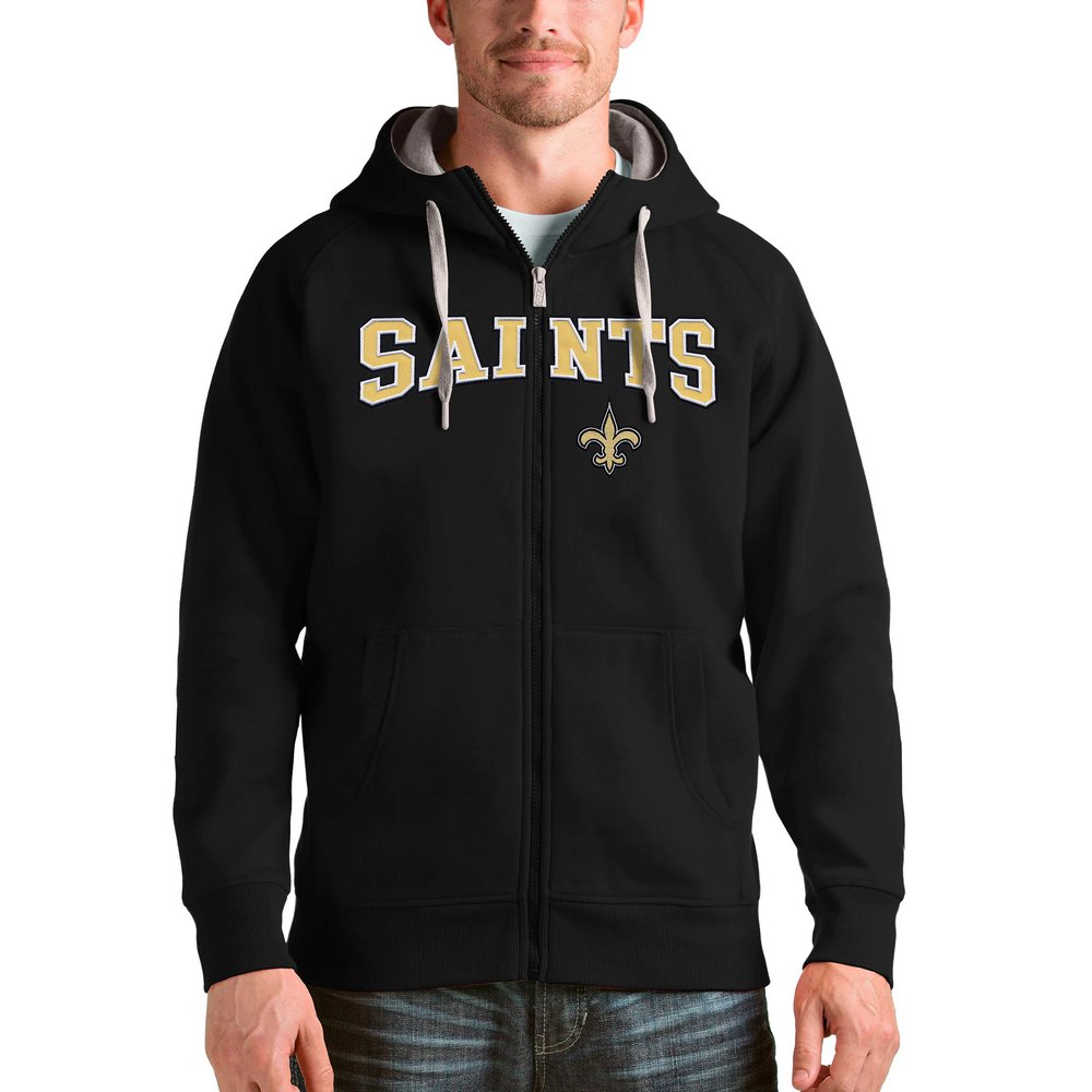 New Orleans Saints Antigua Wordmark Victory Full-Zip Hoodie - Black