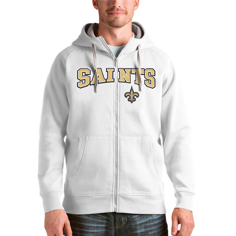 New Orleans Saints Antigua Wordmark Victory Full-Zip Hoodie - White