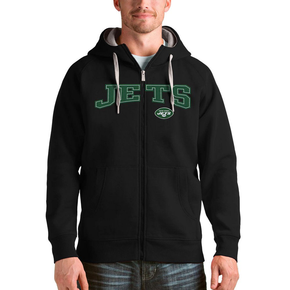 New York Jets Antigua Wordmark Victory Full-Zip Hoodie - Black
