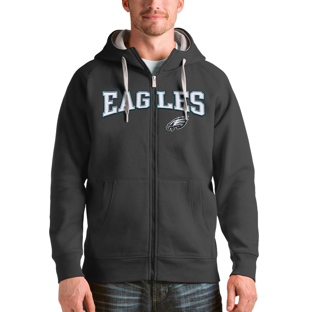 Philadelphia Eagles Antigua Wordmark Victory Full-Zip Hoodie - Charcoal