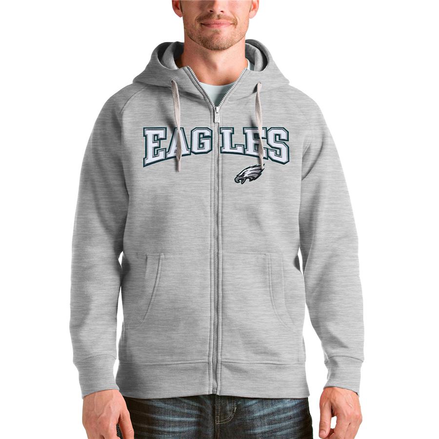Philadelphia Eagles Antigua Wordmark Victory Full-Zip Hoodie - Heathered Gray