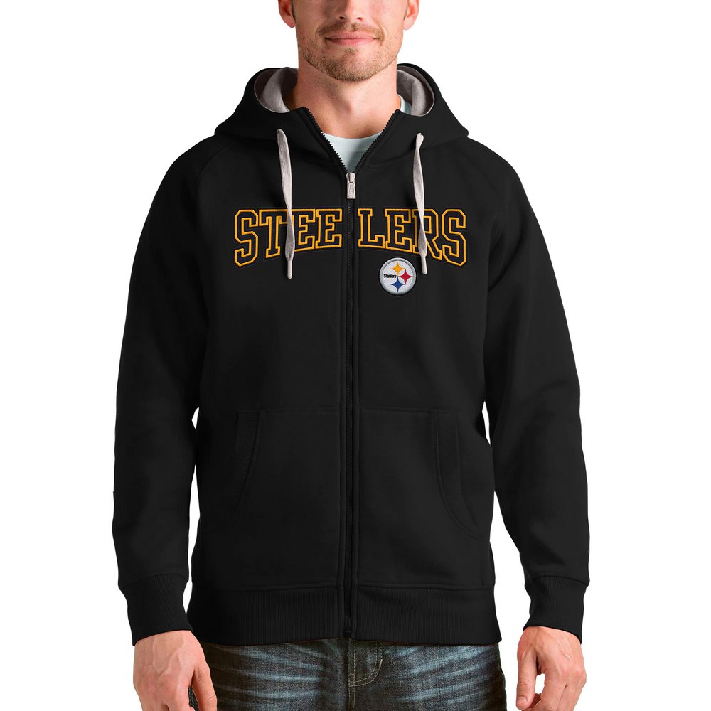 Pittsburgh Steelers Antigua Wordmark Victory Full-Zip Hoodie - Black