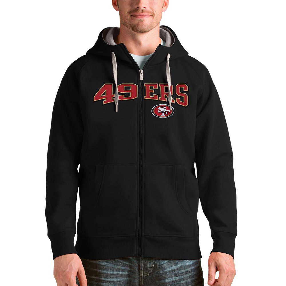 San Francisco 49ers Antigua Wordmark Victory Full-Zip Hoodie - Black