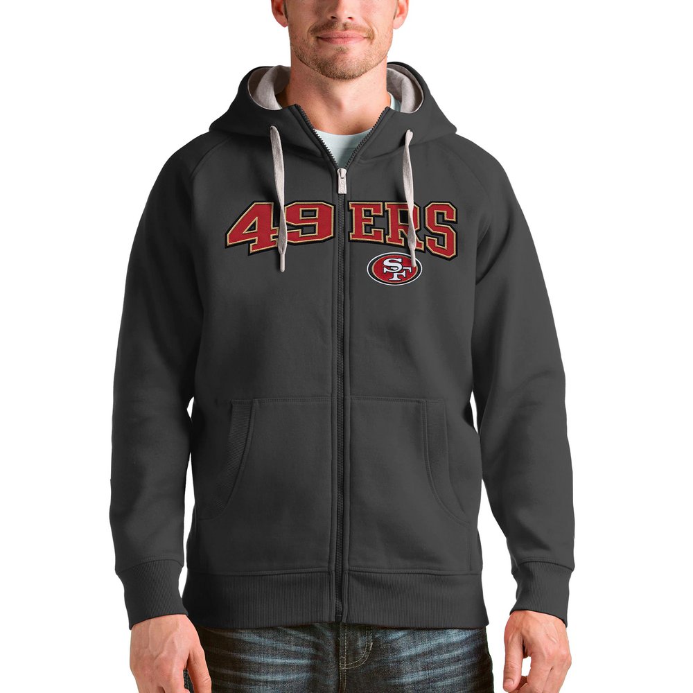 San Francisco 49ers Antigua Wordmark Victory Full-Zip Hoodie - Charcoal