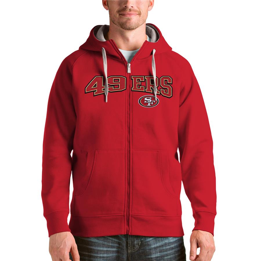San Francisco 49ers Antigua Wordmark Victory Full-Zip Hoodie - Scarlet