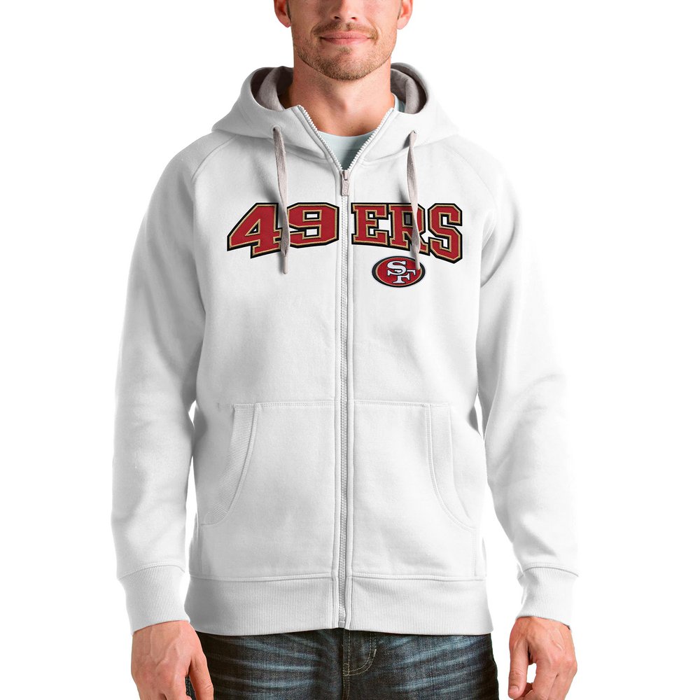 San Francisco 49ers Antigua Wordmark Victory Full-Zip Hoodie - White