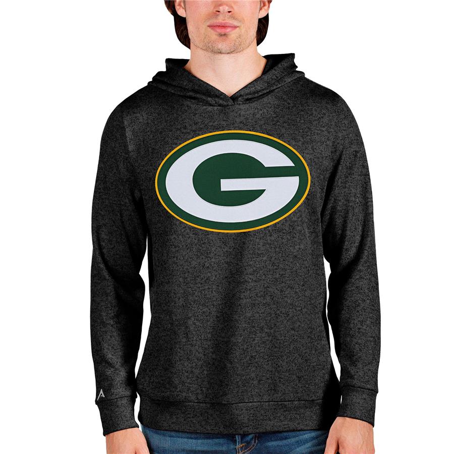 Green Bay Packers Antigua Team Absolute Pullover Hoodie - Heathered Black