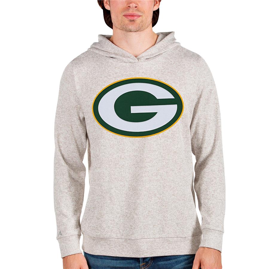 Green Bay Packers Antigua Team Absolute Pullover Hoodie - Oatmeal
