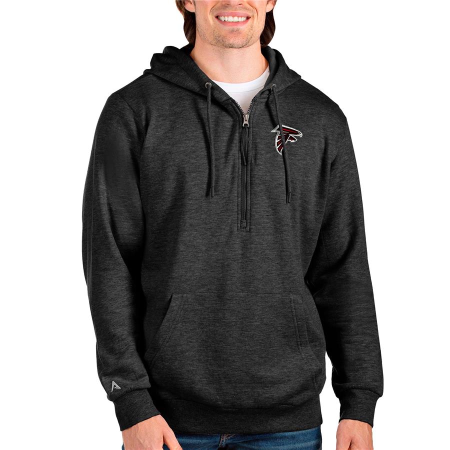 Atlanta Falcons Antigua Action Quarter-Zip Pullover Hoodie - Heathered Black