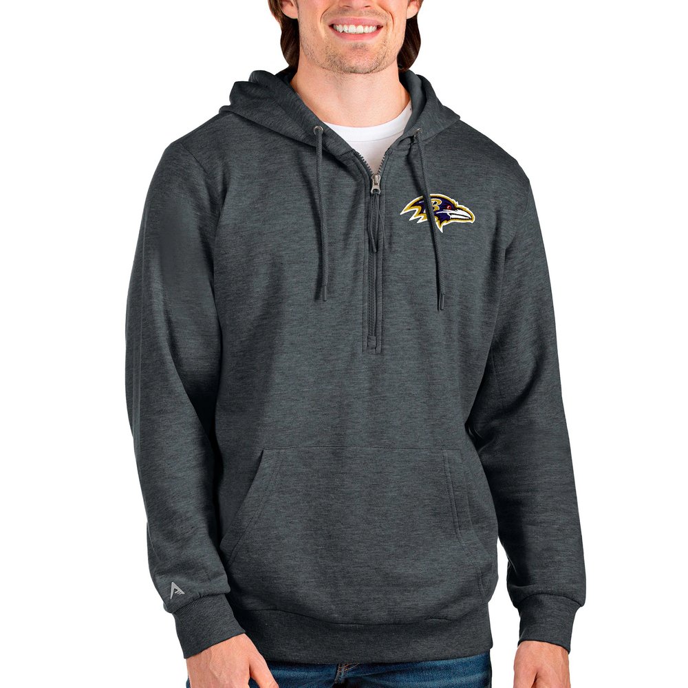 Baltimore Ravens Antigua Action Quarter-Zip Pullover Hoodie - Heathered Charcoal