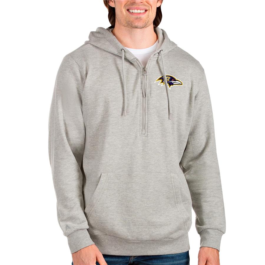 Baltimore Ravens Antigua Action Quarter-Zip Pullover Hoodie - Heathered Gray
