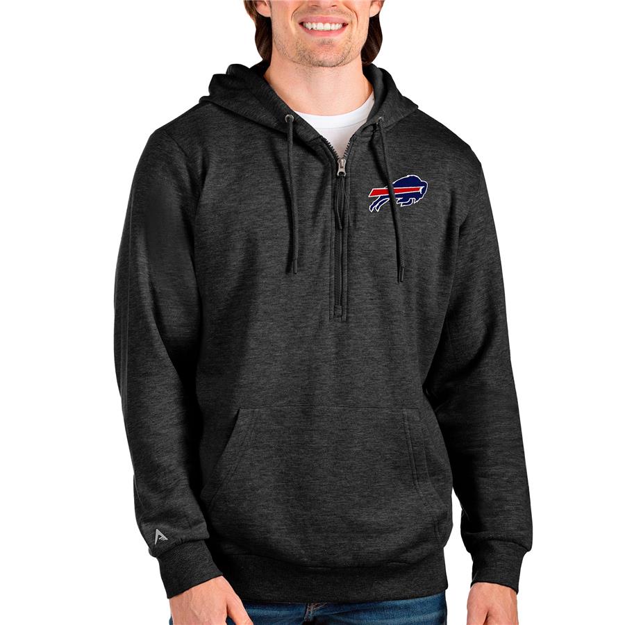 Buffalo Bills Antigua Action Quarter-Zip Pullover Hoodie - Heathered Black