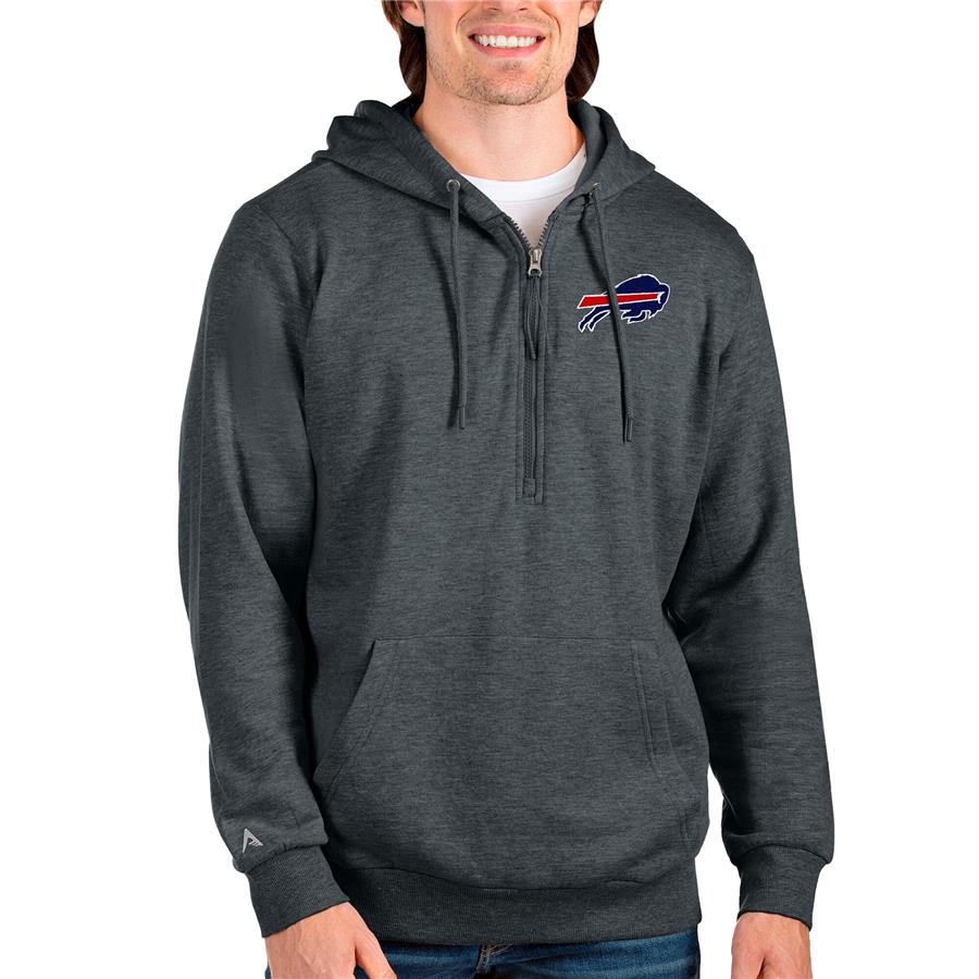 Buffalo Bills Antigua Action Quarter-Zip Pullover Hoodie - Heathered Charcoal