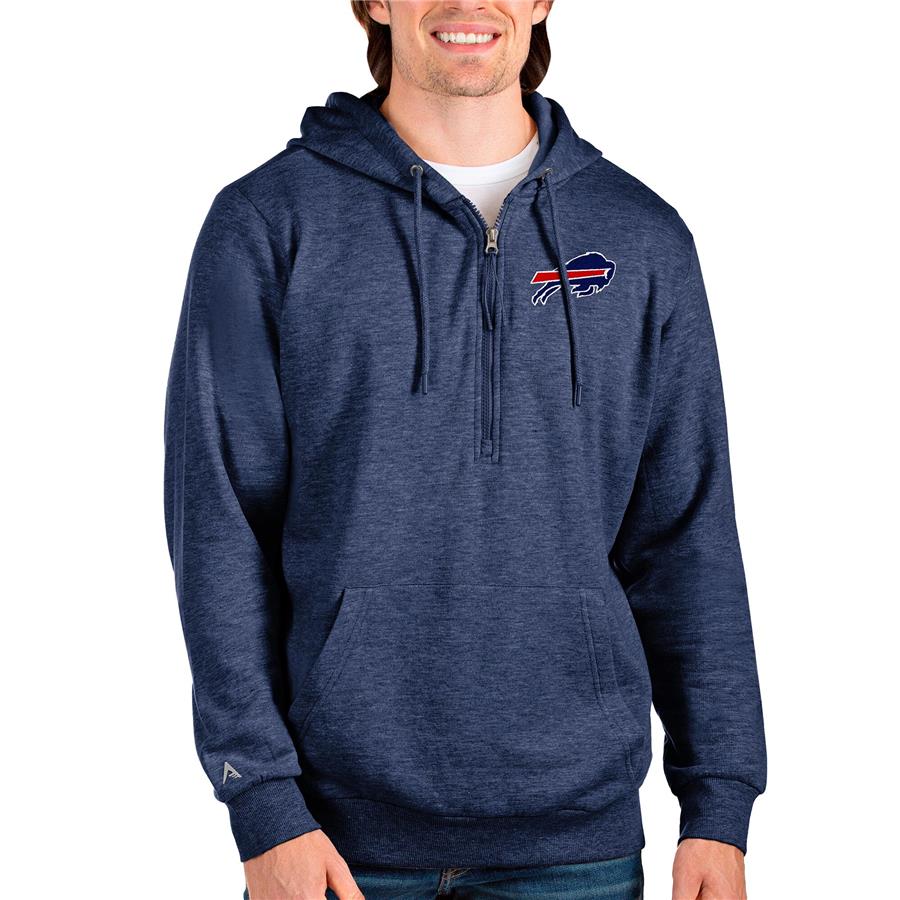 Buffalo Bills Antigua Action Quarter-Zip Pullover Hoodie - Heathered Navy