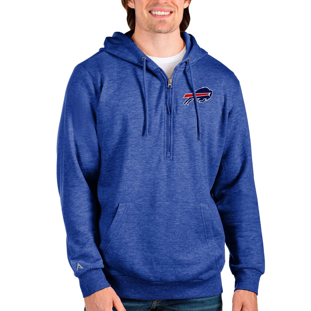 Buffalo Bills Antigua Action Quarter-Zip Pullover Hoodie - Heathered Royal