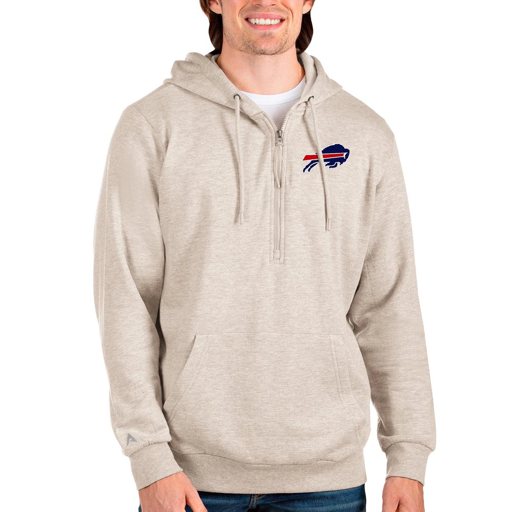 Buffalo Bills Antigua Action Quarter-Zip Pullover Hoodie - Oatmeal