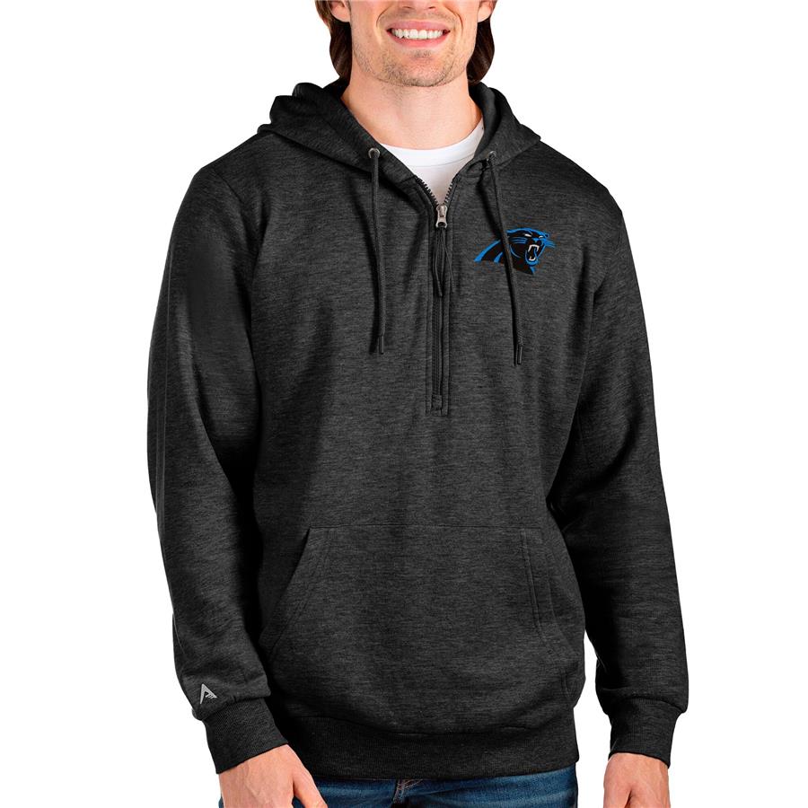 Carolina Panthers Antigua Action Quarter-Zip Pullover Hoodie - Heathered Black
