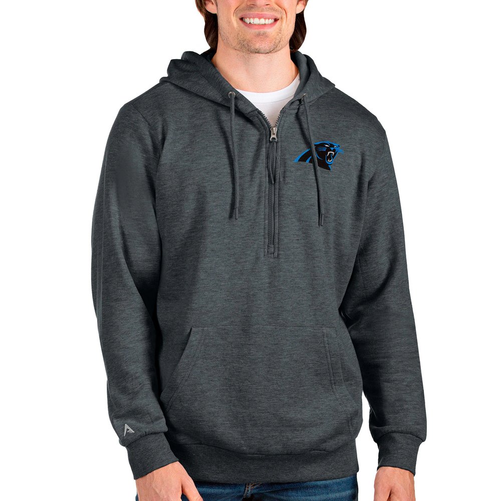 Carolina Panthers Antigua Action Quarter-Zip Pullover Hoodie - Heathered Charcoal