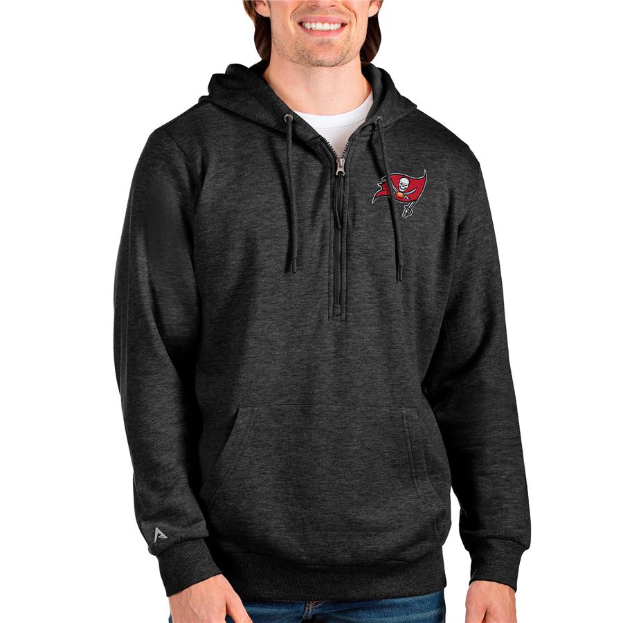 Tampa Bay Buccaneers Antigua Action Quarter-Zip Pullover Hoodie - Heathered Black