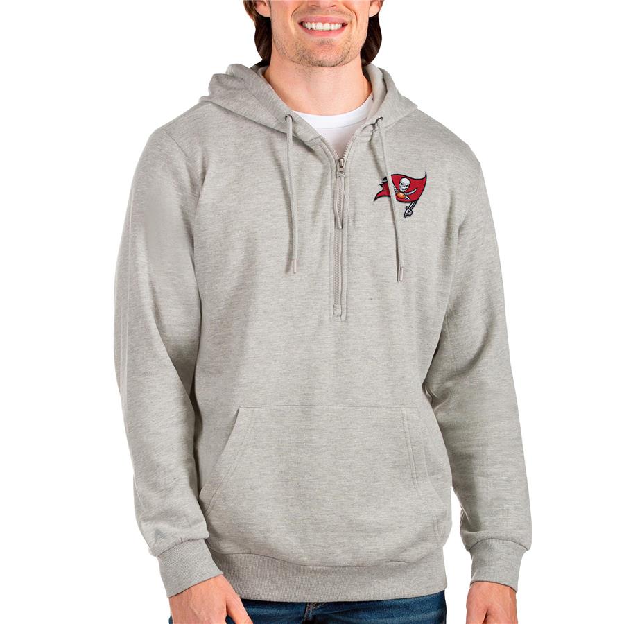 Tampa Bay Buccaneers Antigua Action Quarter-Zip Pullover Hoodie - Heathered Gray