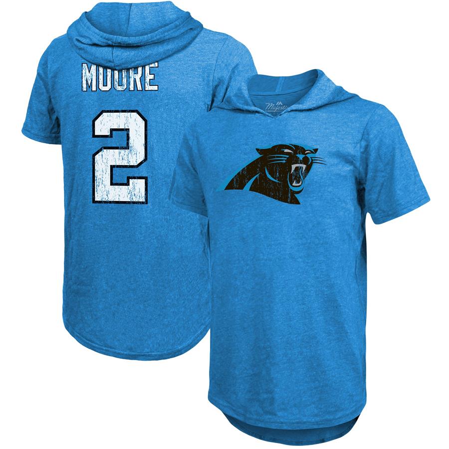 D.J. Moore Carolina Panthers Majestic Threads Player Name & Number Tri-Blend Hoodie T-Shirt - Blue