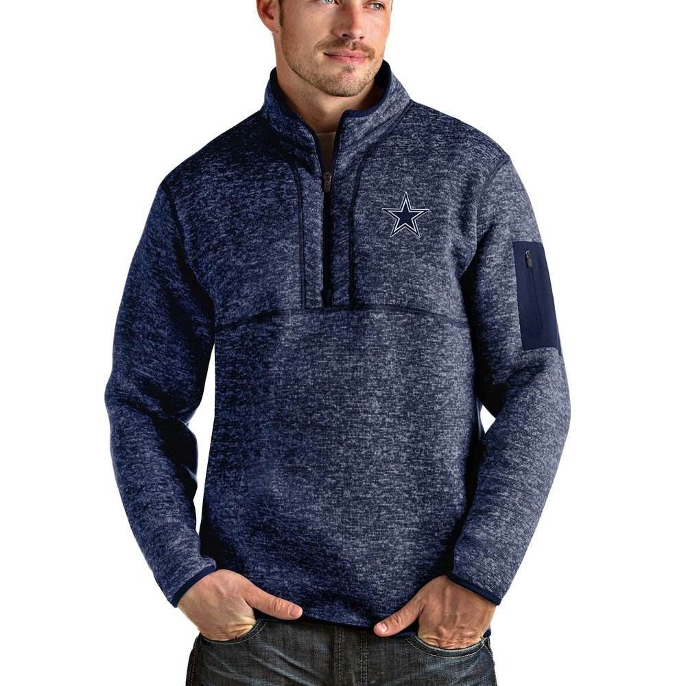 Dallas Cowboys Antigua Fortune Quarter-Zip Pullover Jacket - Heathered Navy