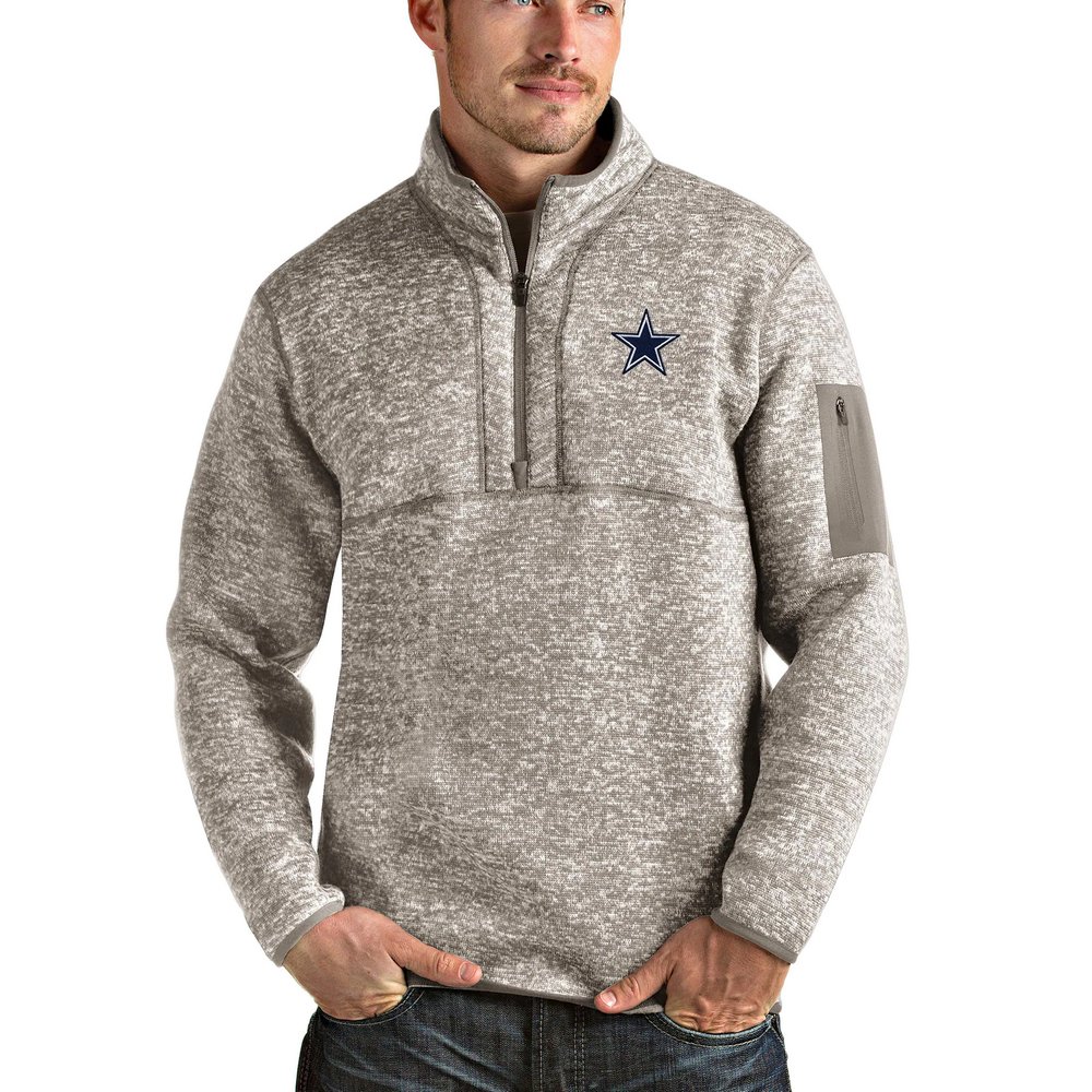 Dallas Cowboys Antigua Fortune Quarter-Zip Pullover Jacket - Oatmeal