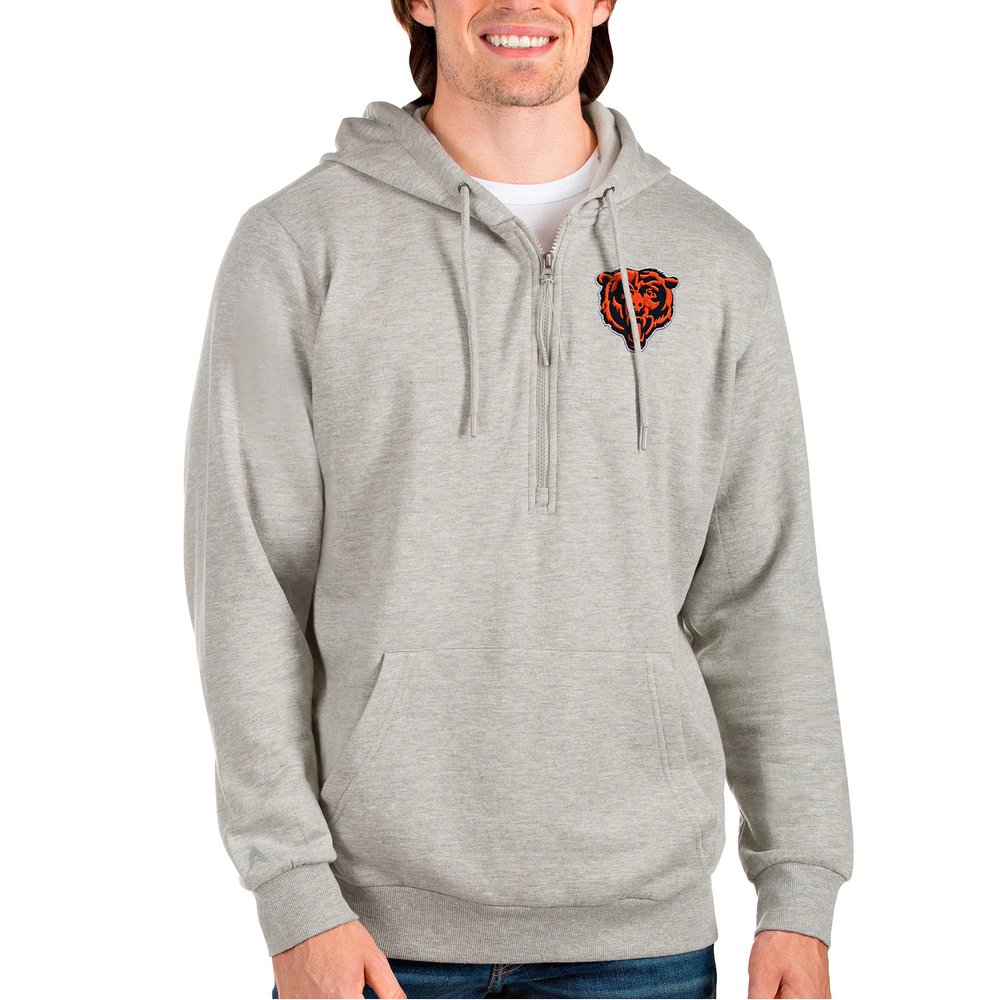 Chicago Bears Antigua Bear Head Action Quarter-Zip Pullover Hoodie - Heathered Gray