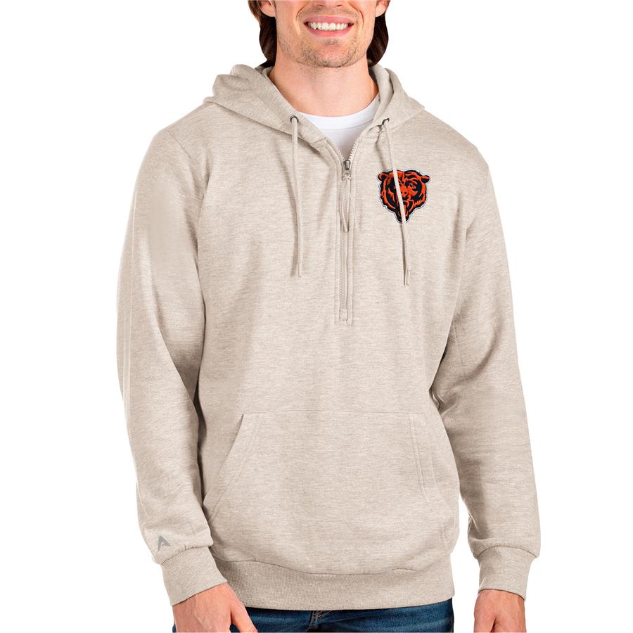 Chicago Bears Antigua Bear Head Action Quarter-Zip Pullover Hoodie - Oatmeal