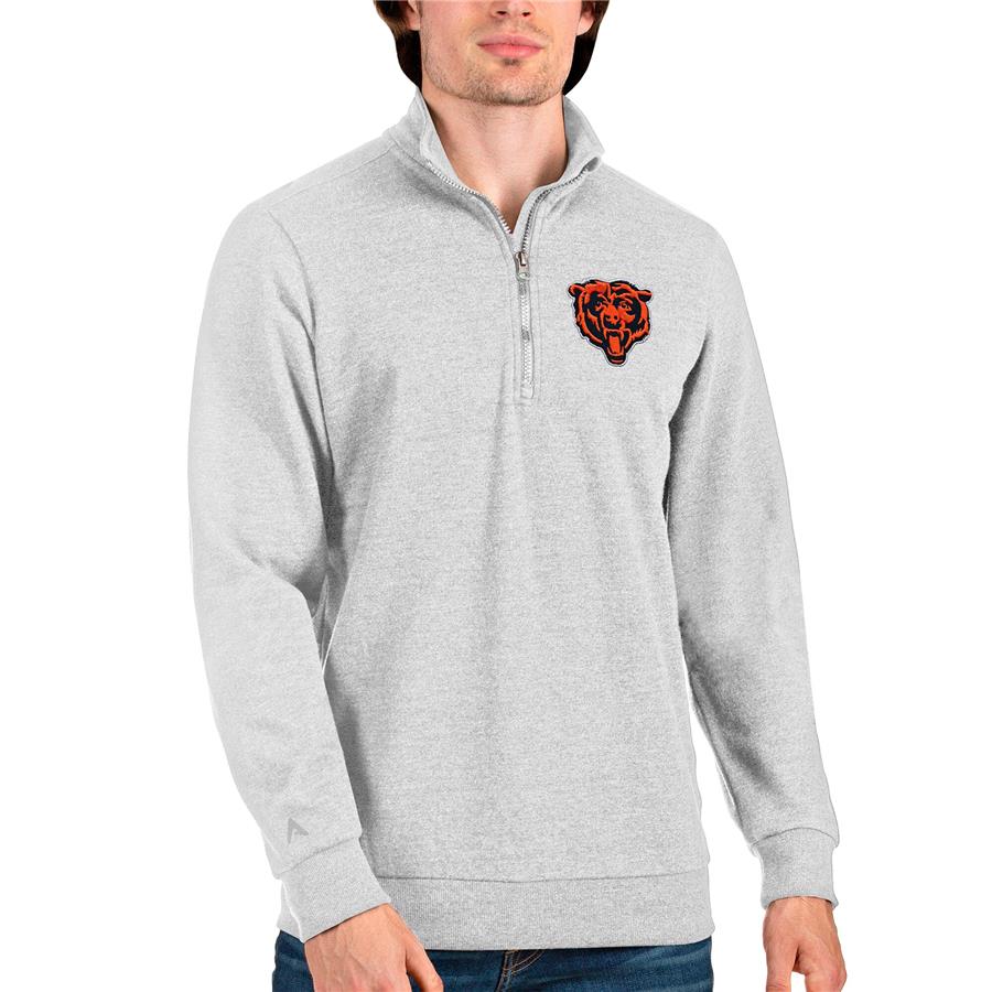 Chicago Bears Antigua Bear Head Action Quarter-Zip Pullover Sweatshirt - Heathered Gray