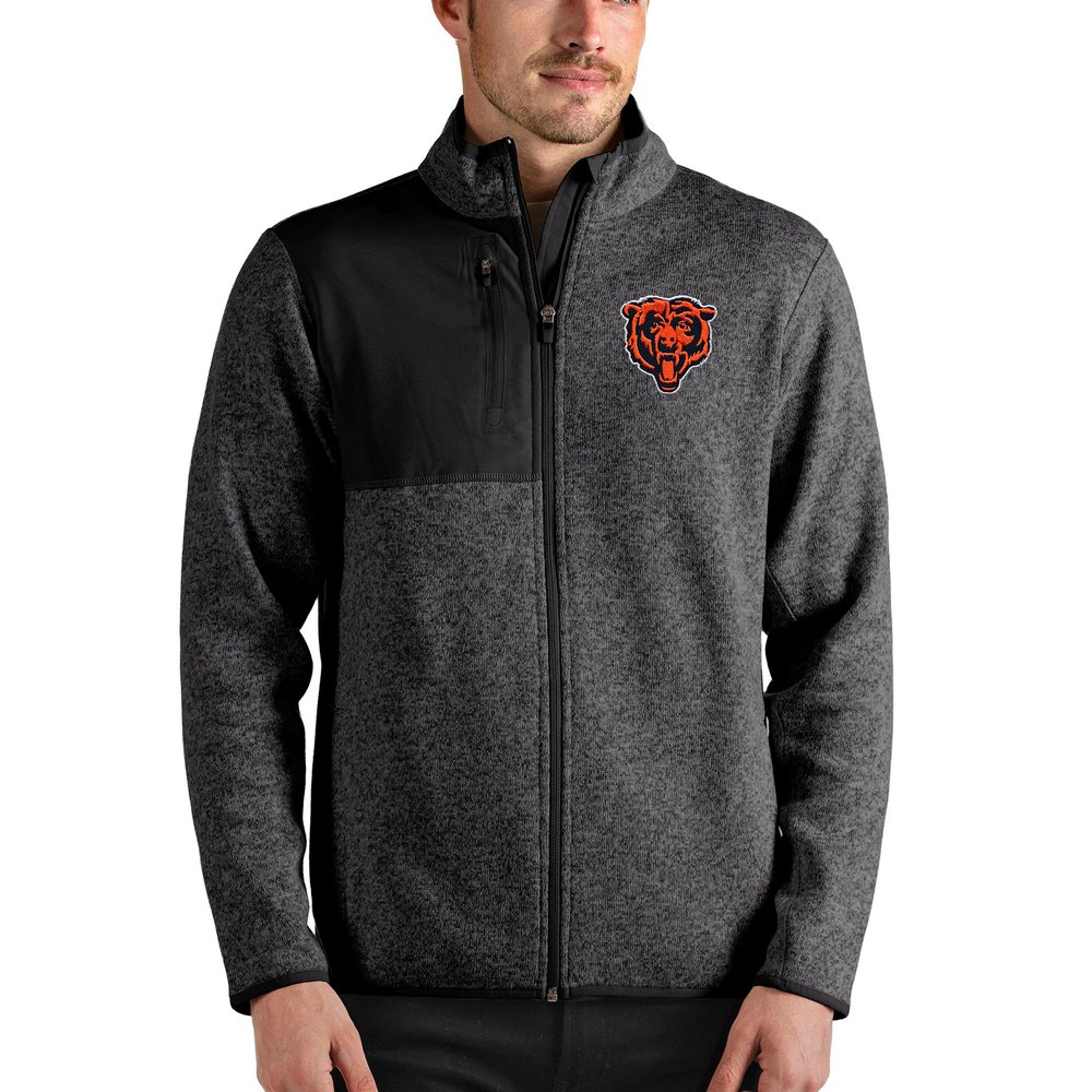 Chicago Bears Antigua Bear Head Fortune Full-Zip Jacket - Heathered Black