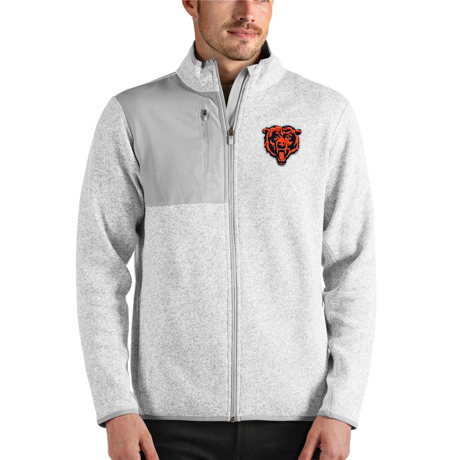 Chicago Bears Antigua Bear Head Fortune Full-Zip Jacket - Heathered Gray