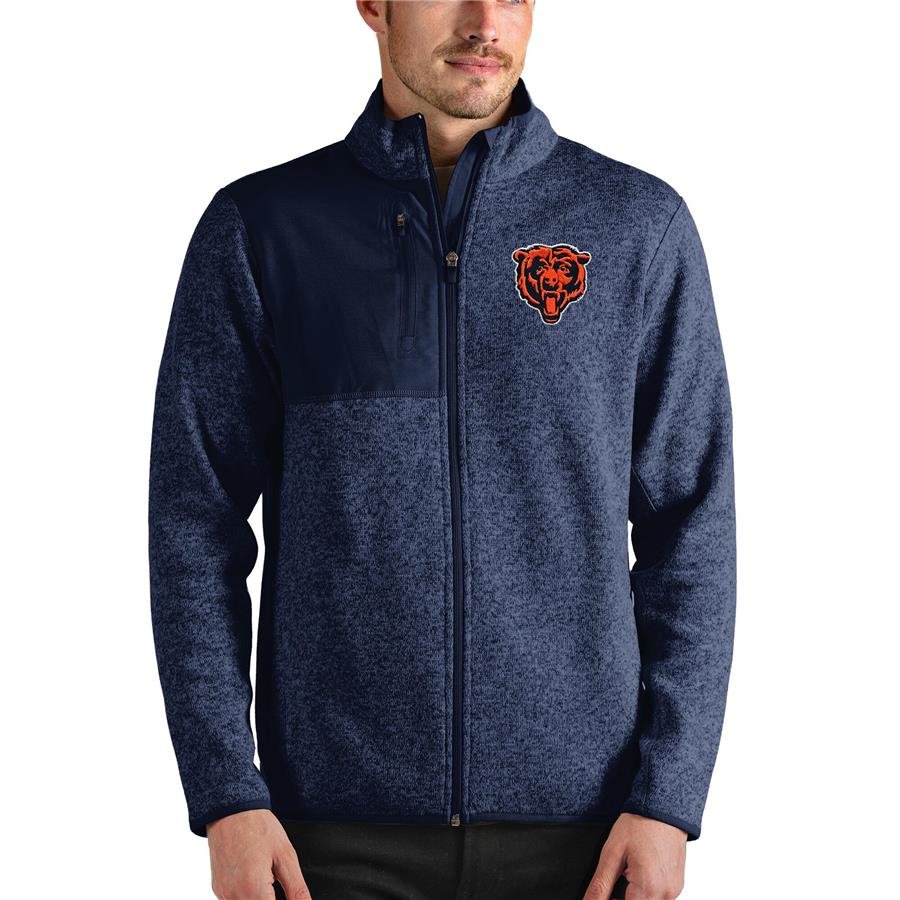 Chicago Bears Antigua Bear Head Fortune Full-Zip Jacket - Heathered Navy