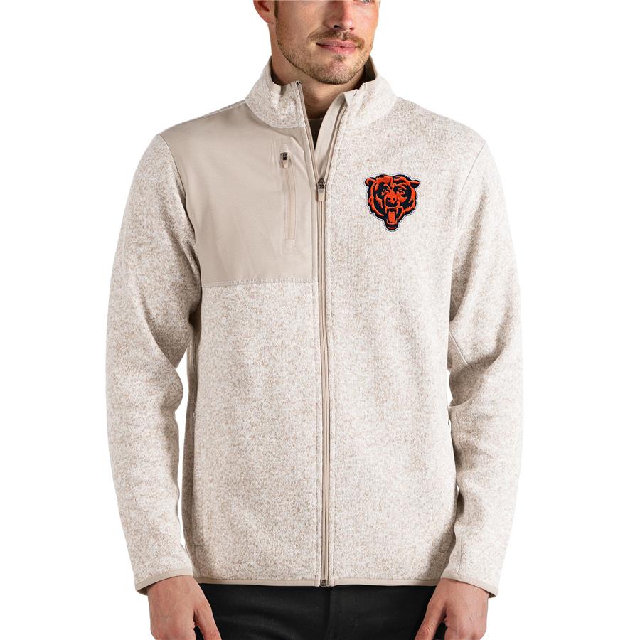 Chicago Bears Antigua Bear Head Fortune Full-Zip Jacket - Oatmeal