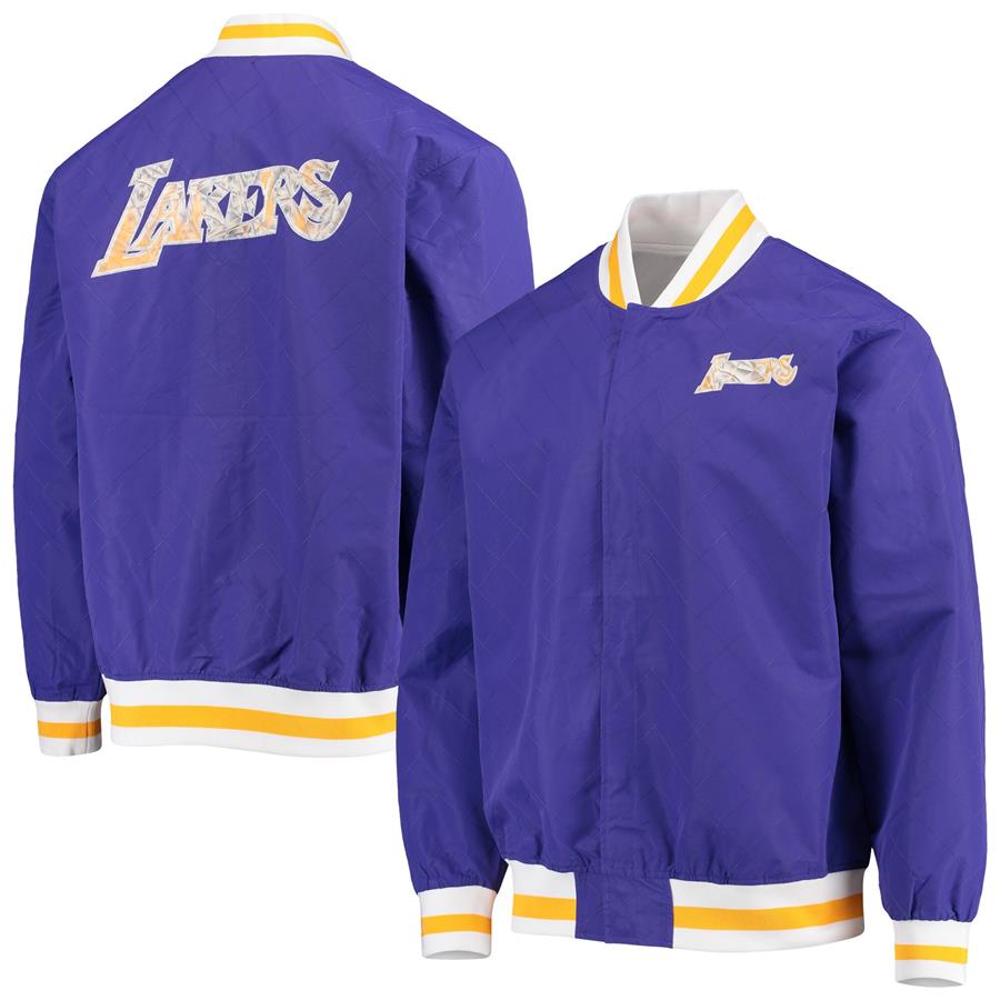 Los Angeles Lakers Mitchell & Ness Hardwood Classics 75th Anniversary Authentic Warmup Full-Snap Jacket - Purple