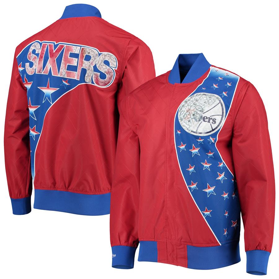 Philadelphia 76ers Mitchell & Ness Hardwood Classics 75th Anniversary Authentic Warmup Full-Snap Jacket - Red