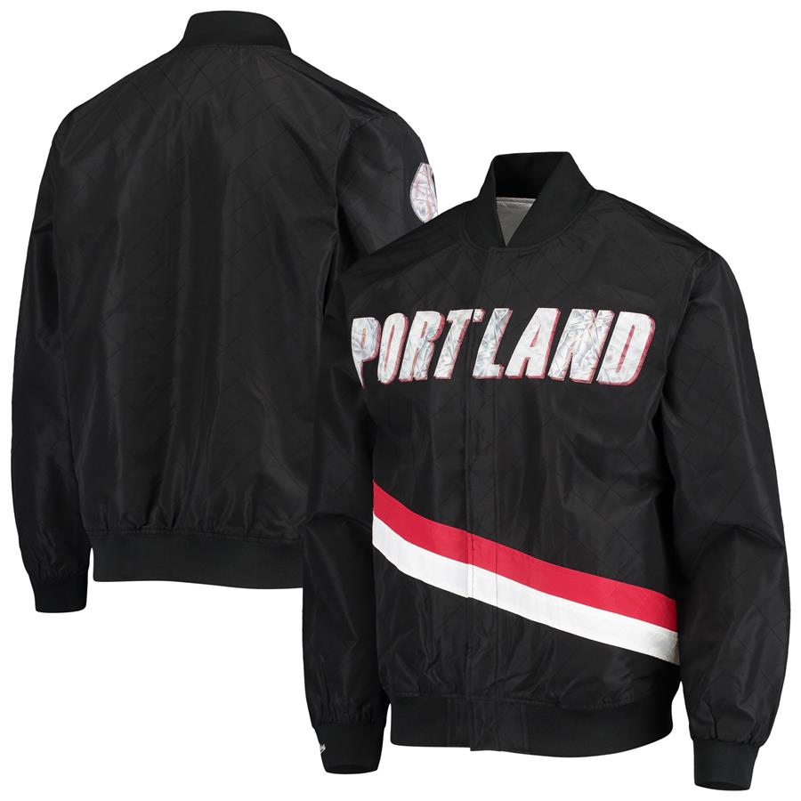 Portland Trail Blazers Mitchell & Ness Hardwood Classics 75th Anniversary Authentic Warmup Full-Snap Jacket - Black