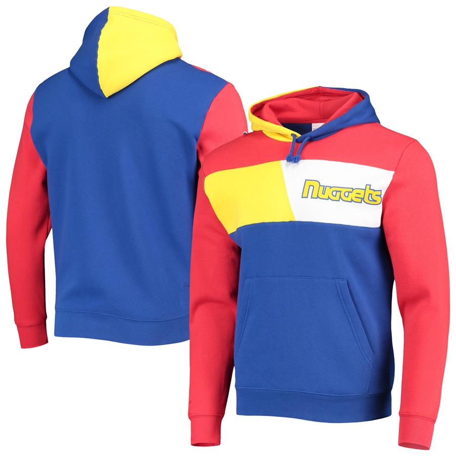 Denver Nuggets Mitchell & Ness Hardwood Classics Colorblock Fleece Pullover Hoodie - Royal