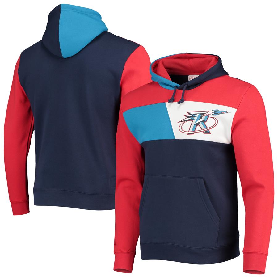 Houston Rockets Mitchell & Ness Hardwood Classics Colorblock Fleece Pullover Hoodie - Navy
