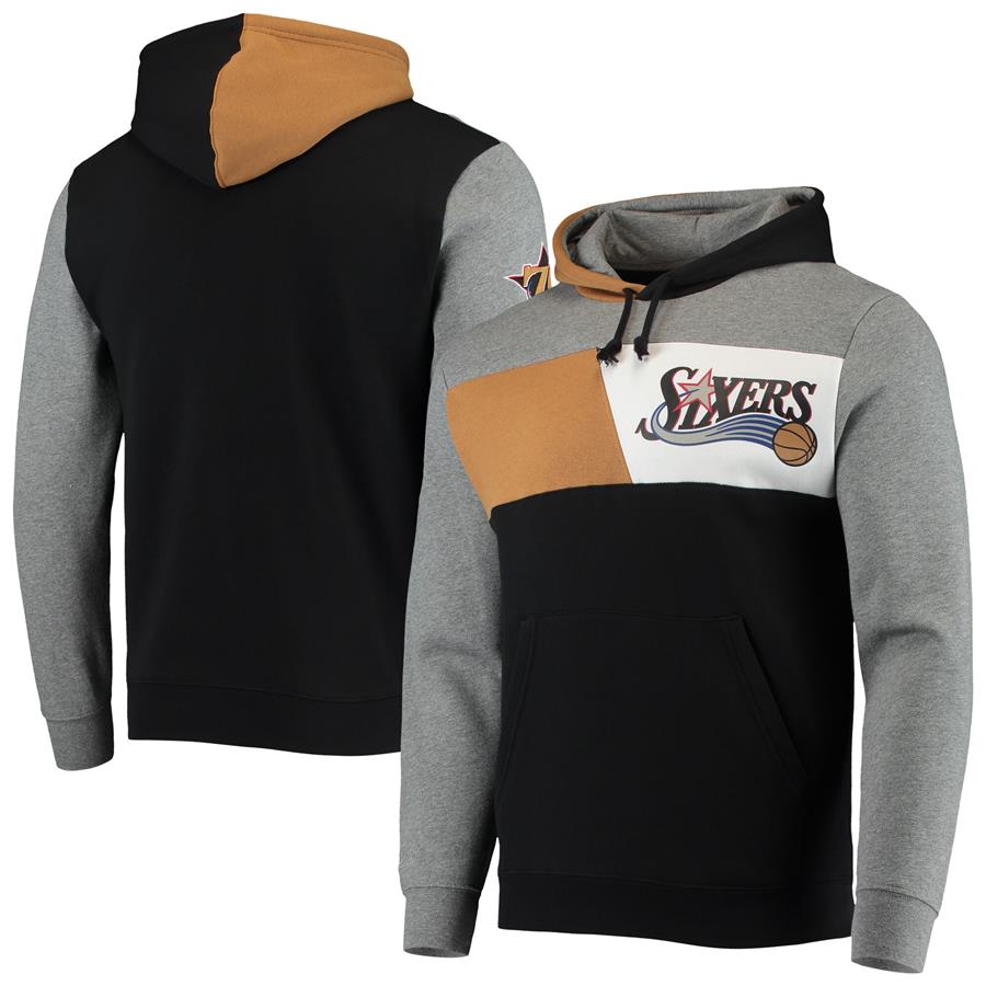Philadelphia 76ers Mitchell & Ness Hardwood Classics Colorblock Pullover Hoodie - Black