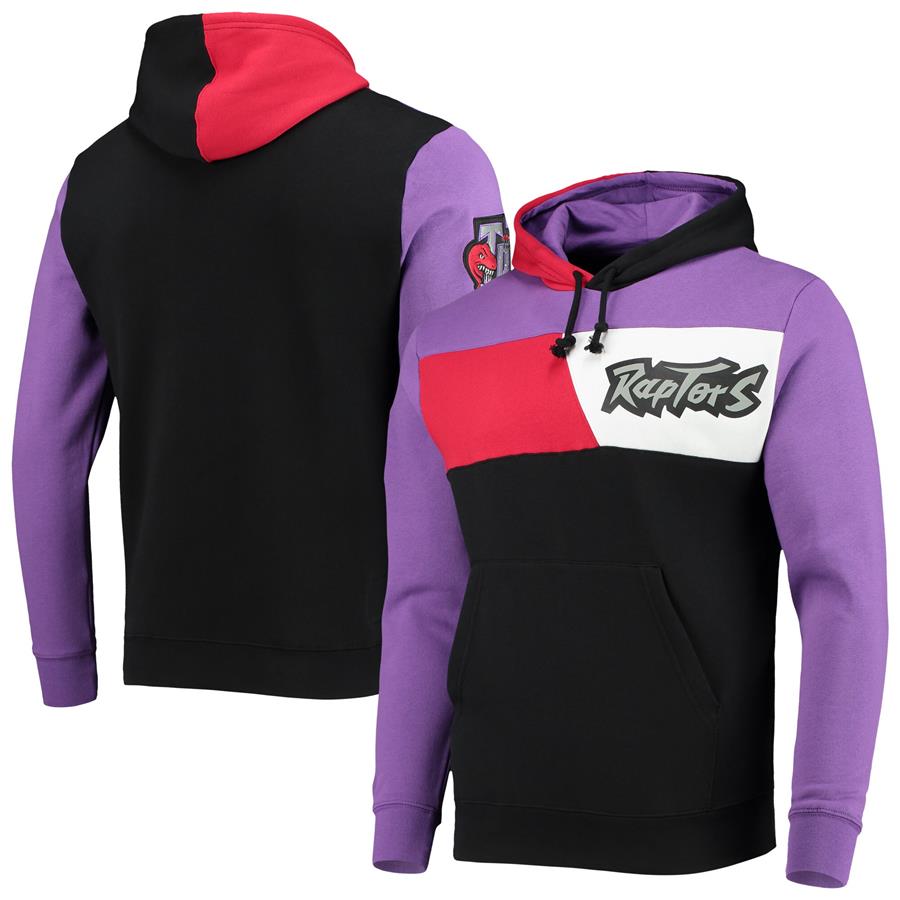 Toronto Raptors Mitchell & Ness Hardwood Classics Colorblock Pullover Hoodie - Black
