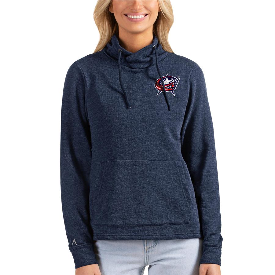 Columbus Blue Jackets Antigua Women's Team Reward Crossover Neckline Pullover Sweatshirt - Heathered Navy