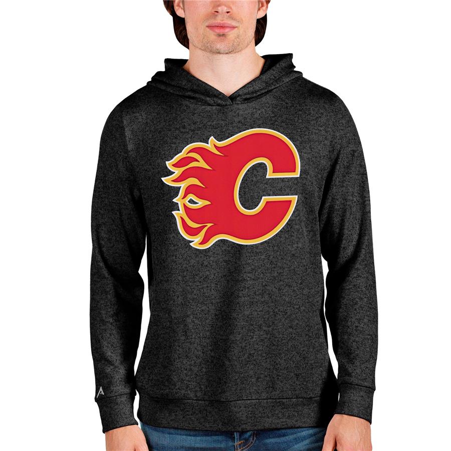 Calgary Flames Antigua Absolute Pullover Hoodie - Heathered Black