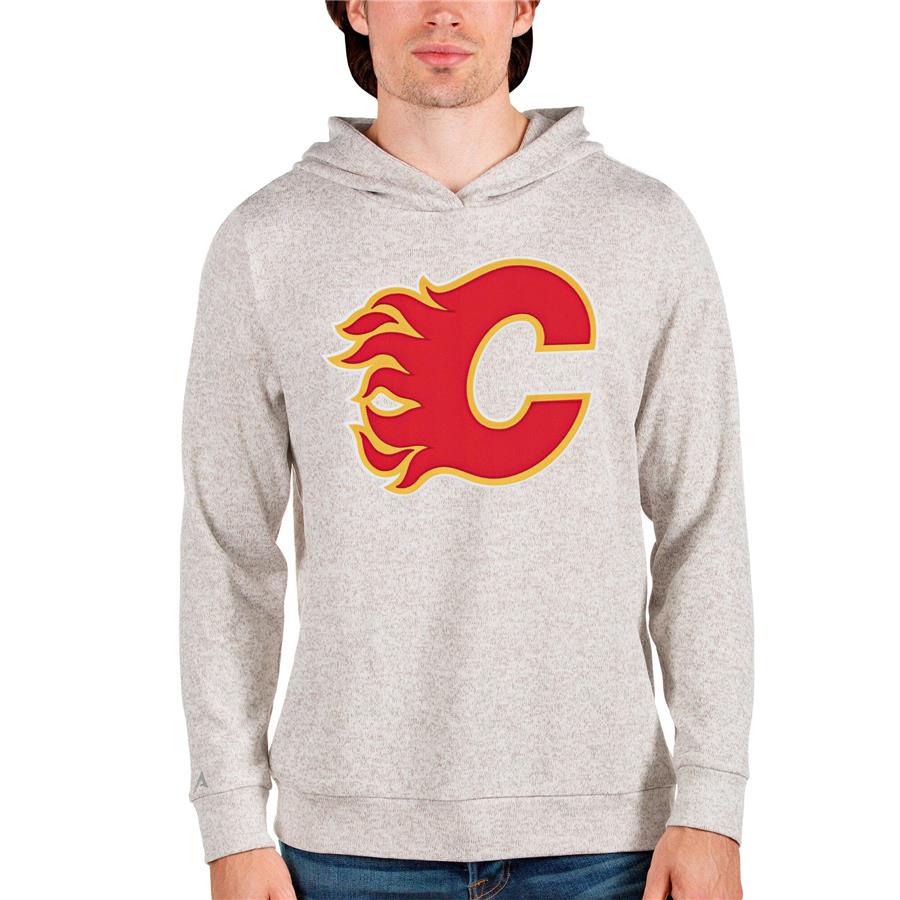 Calgary Flames Antigua Absolute Pullover Hoodie - Oatmeal