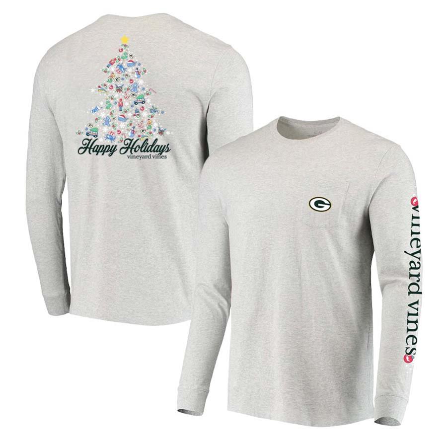 Green Bay Packers Vineyard Vines Holiday Long Sleeve T-Shirt - Heathered Gray